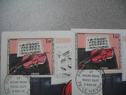 Variété Sur  N° 1459 De 1965 Sur Carte Maximum - Violon Rose Et Rouge - Used Stamps
