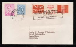 GREAT BRITAIN GB 1971 POSTAL STRIKE MAIL SPECIAL COURIER MAIL 1ST ISSUE PRE-DECIMAL COVER TO BRUSSELS BELGIUM 5 FEBRUARY - Werbemarken, Vignetten