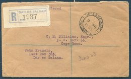 1933 Tanganyika Dar-Es-Salaam Registered Cover - Cape Town, South Africa. Block Of 10 X 5c Stamps - Tanganyika (...-1932)