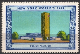 POLAND Polish Pavillon Building - 1939 New York World's Fair USA Charity Label Vignette Cinderella - Labels