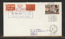 GREAT BRITAIN GB 1971 POSTAL STRIKE MAIL SPECIAL COURIER MAIL 1ST ISSUE PRE-DECIMAL COVER TO LISBON PORTUGAL 11 FEBRUARY - Briefe U. Dokumente