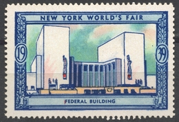 American FEDERAL Building - 1939 New York World's Fair USA Charity Label Vignette Cinderella - Unclassified