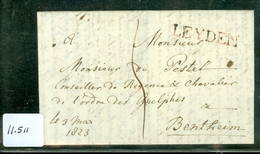 VOORLOPER * HANDGESCHREVEN BRIEF Uit 1823 Gelopen Van LEYDEN Naar BENTHEIM + ROOD LAKZEGEL (11.511) - ...-1852 Voorlopers