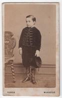 CDV Photo Originale XIXéme Enfant Nommé Uniforme Bottes Par Terris Marseillecdv 2717 - Antiche (ante 1900)