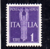 ITALIA REGNO ITALY KINGDOM 1944 REPUBBLICA SOCIALE ITALIANA RSI GNR POSTA AEREA AIR MAIL LIRE 1 MNH OTTIMA CENTRATURA - Poste Aérienne