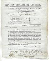 Document 1793 / Municipalité De LIMOGES 87 / Extrait Contribution Mobiliaire Pour Mme PINOT / Percepteur MEYSE - ... - 1799