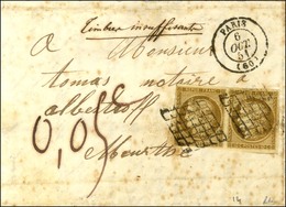 Grille / N° 1 Paire Càd PARIS (60) Sur Devant De Lettre Insuffisamment Affranchie Taxée 0,05c. 1851. - TB. - 1849-1850 Cérès