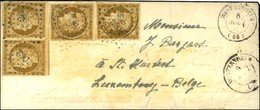 PC 3692 / N° 1 Paire + 2 Ex Bistre Brun Très Foncé (1 Ex Def) Càd T 15 WINTZENHEIM (66) Sur Lettre Pour Le Luxembourg Be - 1849-1850 Cérès