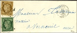 Etoile / N° 1 + 2 Vert Foncé Càd PARIS (60) Sur Lettre Avec Texte Adressée Au Tarif Territorial à Verneuil. 1852. - SUP. - 1849-1850 Cérès