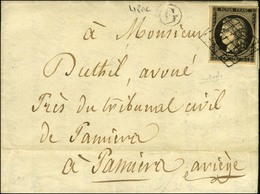 Grille / N° 3 (belles Marges) B. RUR. G Sur Lettre Avec Texte Daté De Lipac Le 6 Février 1850 Adressée Localement à Pami - 1849-1850 Cérès