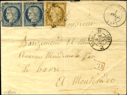 PC 430 / N° 1 + 4 Paire (def) Càd T 15 BONDY (60) Sur Lettre Adressée à Montevideo Par Les Bâtiments De Commerce. 1853.  - 1849-1850 Cérès