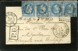 Losange Ambulant / N° 29 Bande De 4 Càd Ambulant 1 NOV. 70 Sur Lettre Pour St Pierre Et Miquelon. Au Recto, Càd D'arrivé - 1863-1870 Napoleon III With Laurels