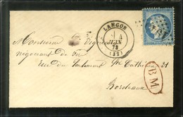 GC 1945 / N° 60 Càd T 17 LANGON (32) Sur Lettre Pour Bordeaux Remise à La Boite Mobile. Au Recto, BM Rouge. 1873. - TB. - 1871-1875 Ceres