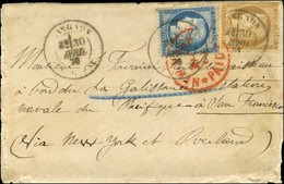 Càd LANGON / GIRONDE / N° 55 + 60 Sur Lettre Adressée à Bord De La Galissonnière (station Navale Du Pacifique à San Fran - 1871-1875 Ceres