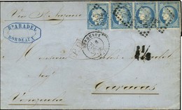 GC 532 / N° 60 (4) Càd T 17 BORDEAUX (32) Sur Lettre Pour Caracas. Au Recto, Taxe Tampon 1 1/2 Reales Pour La Distributi - 1871-1875 Ceres