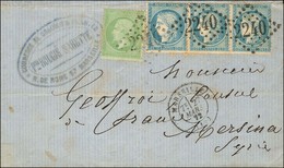 GC 2240 / N° 35 + N° 60 Bande De 3 Càd MARSEILLE (12) Sur Lettre Pour Le Bureau Français De Mersina (Syrie). Au Verso, C - 1871-1875 Cérès