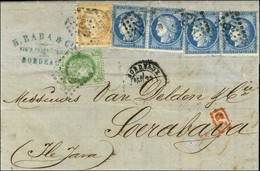 GC 532 / N° 53 + 55 + 60 (4) Càd BORDEAUX (32) Sur Lettre Pour Soerabaya (Ile De Java). Au Verso, Càd D'arrivée. 1874. - - 1871-1875 Cérès