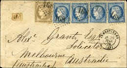 GC 168 / N° 56 + 60 (4) Càd T 17 ARMENTIERES (57) Sur Lettre Pour Melbourne (Australie) Par La Voie De Brindisi. Au Vers - 1871-1875 Cérès