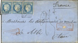 GC 2240 / N° 60 Bande De 3 Sur Lettre Insuffisamment Affranchie à 75c Au Lieu De 80 Datée De Volo Le 24 Juillet 1873 Rem - 1871-1875 Ceres