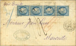 Ancre / N° 60 Bande De 4 Càd Octo BUENOS-AYRES / PAQ. FR J N° 1 Sur Lettre 2 Ports Insuffisamment Affranchie Pour Marsei - 1871-1875 Cérès