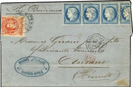 Càd BUENOS AYRES / Argentine 5c + N° 60 Bande De 4 Obl Ancre (1 Ex Def à La Fermeture). Càd Octo BUENOS AYRES / PAQ. FR  - 1871-1875 Ceres