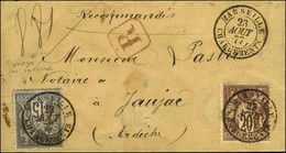 Càd / MARSEILLE / CHARGEMENT / N° 67 + 77 Avec Variété De Piquage Sur Raccord Sur Bande D'imprimé Recommandé Pour Jaujac - 1876-1878 Sage (Type I)