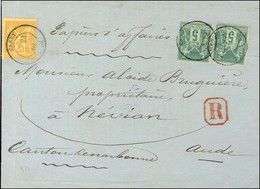 Càd T 18 CANET / AUDE / N° 75 (2) + N° 92 Sur Papiers D'affaires Recommandés Au 2ème échelon. 1882. - TB. - R. - 1876-1878 Sage (Type I)