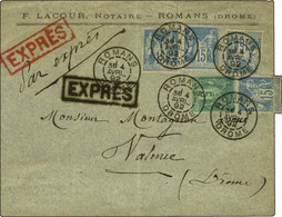 Càd ROMANS / DROME / N° 75 + 90 (4) Sur Lettre Avec Griffes EXPRÈS En Rouge Et Noir Pour Valence. Tarif Du 22 Mars 1892, - 1876-1878 Sage (Type I)