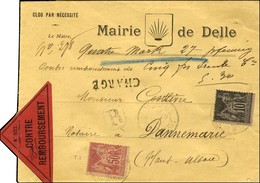 Càd DELLE / TERRITOIRE DE BELFORT / N° 103 + 104 Sur Lettre Chargée Avec étiquette Rouge Triangulaire Contre Rembourseme - 1876-1878 Sage (Type I)