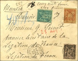 Càd PARIS 47 / BD HAUSSMANN / N° 75 + 94 + 97 Sur Lettre Chargée Pour Munich. 1893. - TB. - 1876-1878 Sage (Type I)