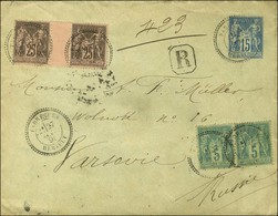 Càd T 25 FABREGUES / HERAULT Sur Entier 15c + N° 75 (2) + 97 Paire Avec Interpanneau Sur Lettre Recommandée Pour Varsovi - 1876-1878 Sage (Type I)