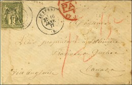 Càd T 17 AUXERRE (83) / N° 72 (pd) Sur Lettre Pour Le Québec, Taxe 15c En Rouge. 1877. - TB. - R. - 1876-1878 Sage (Type I)