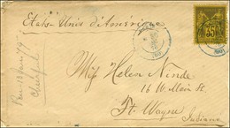 Càd Bleu PARIS (60) / N° 93 Sur Lettre Pour Fort Wayne (Indiana). 1878. - TB / SUP. - 1876-1878 Sage (Type I)