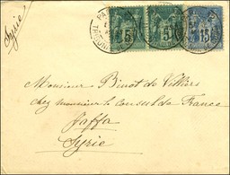 Càd PARIS 32 / TRIBUNAL DE COMce / N° 75 (2) + 90 Sur Lettre Adressée Au Consul De France à Jaffa. Au Verso, Càd D'arriv - 1876-1878 Sage (Type I)