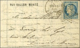 Etoile 22 / N° 37 Càd PARIS / R. TAITBOUT 14 NOV. 70 Sur Lettre PAR BALLON MONTÉ Avec Texte Daté De Courbevoie Le 14 Nov - Oorlog 1870