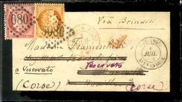 GC 5080 / N° 38 + 57 Càd PAQ. ANGL. / ALEXANDRIE Sur Lettre Pour Marseille Réexpédiée à Vescovato (Corse). 1874. - TB /  - Maritieme Post