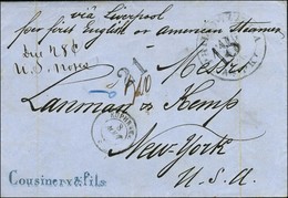 Càd EUPHRATE / * Sur Lettre Non Affranchie Adressée De Smyrne à New York, Au Recto Taxe Tampon 21 Et Càd D'arrivée. 1865 - Maritime Post
