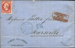 Ancre Bleue / N° 24 Càd Octo Bleu SMYRNE / PAQ. FR X N° 5 Sur Lettre De Smyrne Pour Marseille. 1867. - TB / SUP. - R. - Poste Maritime