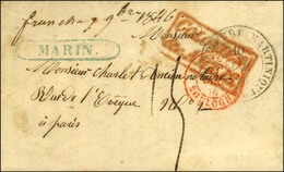 Lettre Avec Texte Daté De Marin Ile Martinique Le 7 Novembre 1846 Pour Paris. Au Recto, Très Rare Marque Encadrée Bleue  - Maritime Post