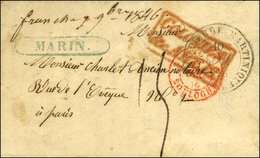 Lettre Avec Texte Daté De Marin Ile Martinique Le 7 Novembre 1846 Pour Paris. Au Recto, Très Rare Marque Encadrée Bleue  - Poste Maritime