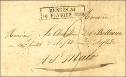 Cachet D'essai Encadré RENNES.34 / 10 FEVRIER 1828 Sur Lettre Avec Texte Adressée à St Malo. Au Verso Et En Arrivée, Cac - 1801-1848: Voorlopers XIX