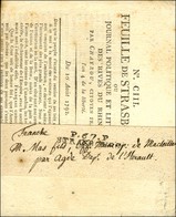 P.67.P. / STRASBOURG Sur Journal Politique Et Littéraire FEUILLE DE STRASBOURG Daté Du 10 Août 1792 Adressé Sous Bande à - 1801-1848: Voorlopers XIX