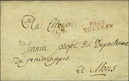 P.86.P. / TOURNAY Rouge (30 Mm) Sur Lettre Avec Texte Daté Du 30 Ventose An 9 Pour Mons. - SUP. - 1792-1815: Départements Conquis