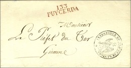 133 / PUYCERDA Rouge Sur Lettre Adressée En Franchise à Gironne. Au Recto, Cachet Aigle INTENDANCE DU PREFET DE LA SEGRE - 1792-1815: Départements Conquis