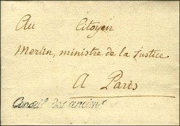 ' Conseil Des Anciens ' Bleu (S. N° 887) Sur Lettre Avec Texte Non Daté Adressée En Franchise Au Citoyen Merlin, Ministr - Lettres Civiles En Franchise