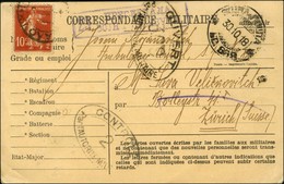 10c Semeuse Obl Càd 30/10/18 + Cachet CONTROLE MILITAIRE N° 2 + CENSURE. - TB. - Guerre De 1914-18