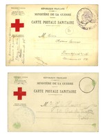 Lot De 2 CP Obl De Franchise Militaire Modèle Croix Rouge. Au Verso, Bulletin De Santé D'un Militaire évacué. - TB. - WW I