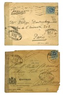 Lot De 2 Lettres D'Espagne Avec Doubles Marques De Contrôle Postal 352 Et 354 (Bordeaux) + étoile Rouge. - TB. - Guerre De 1914-18