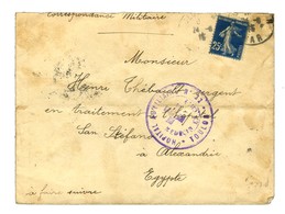 Lettre Avec Cachet Violet HOPITAL AUXILIAIRE Adressée à Alexandrie Egypte. - TB. - Andere & Zonder Classificatie