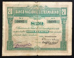 Delcampe - Timor Banco Nacional Ultramarino 20 Patacas 01/01/1910 Pick#4  Lotto.1969 - Timor